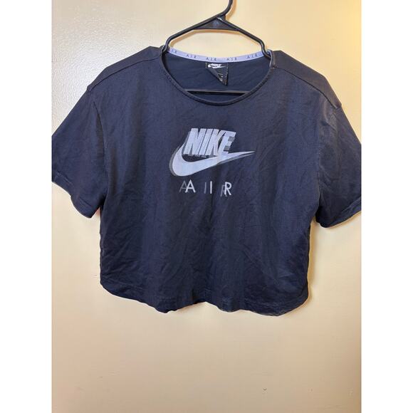 Nike Air Women’s Mesh Layered Crop Top Black/White Logo Size M $40 - Picture 1 of 4